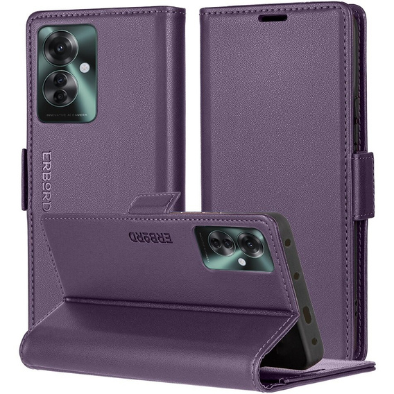 Puzdro pre Oppo Reno 11F, ERBORD Glossy Litchi, flipová peňaženka, fialové