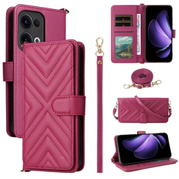 Puzdro s chlopňou pre Oppo Reno 13 5G, Crossbody Leather Wallet, bordové