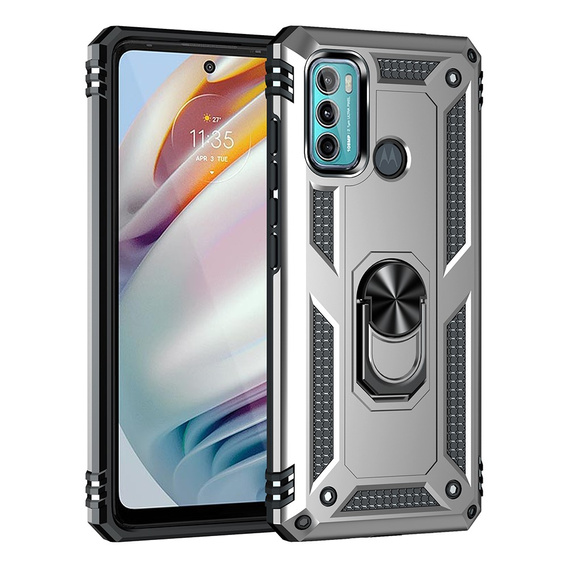 Pancierované obal na mobil pre Motorola Moto G60, Nox Case Ring, strieborné