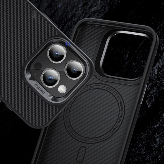 Puzdro BENKS Kevlar pre iPhone 15 Pro Max, pre MagSafe, Carbon Fiber, čierne