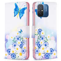 Klapkové puzdro pre Xiaomi Redmi 12C, butterfly and flowers, biele