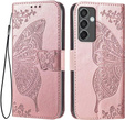 Klapkové puzdro pre Samsung Galaxy M55 5G, Butterfly, ružové rose gold