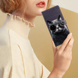 Klapkové puzdro pre Samsung Galaxy A25 5G, Wallet, Cat, čierne+ 9H sklo