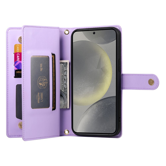 Klapkové puzdro pre Samsung Galaxy S25, Wallet Zipper Pocket, fialové