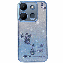 Puzdro pre Infinix Smart 7 4G, Glitter Flower, modré