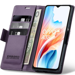 Puzdro pre Oppo A18 4G / A38 4G, ERBORD Glossy Litchi, flipová peňaženka, fialové