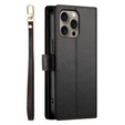 Klapkové puzdro pre iPhone 16 Pro Max, Wallet Zipper Pocket, čierne