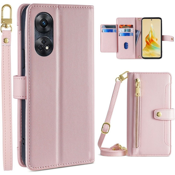 Klapkové puzdro pre Oppo Reno8 T 4G, Wallet Zipper Pocket, ružové