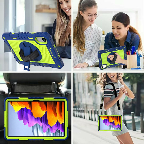Pevné puzdro na Xiaomi Redmi Pad 2 s podstavcom a ramenným popruhom – tmavo modro-zelené