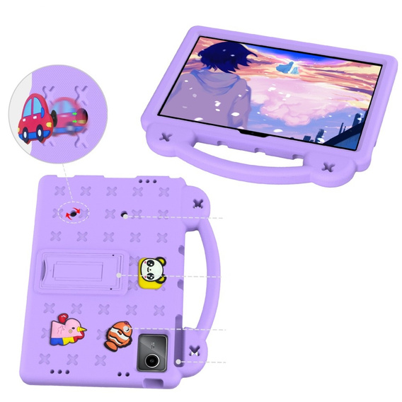 Detské puzdro pre Lenovo Tab M11, Cute Patterns, so stojanom, fialové