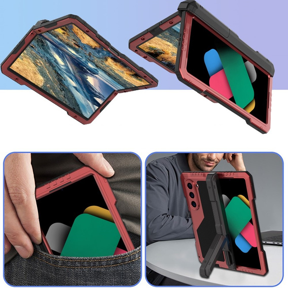 Pancierované puzdro pre Samsung Galaxy Z Fold6 5G, hliníkové, so stojanom a priestorom na stylus, červené