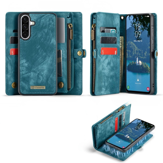 CASEME puzdro pre Samsung Galaxy A56 5G, Retro Leather Wallet, s remienkom, zelený