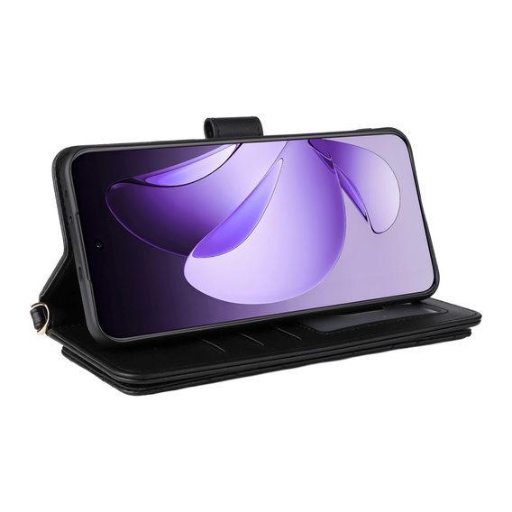 Puzdro s chlopňou pre Oppo Reno 13 Pro 5G, Crossbody Leather Wallet, čierne