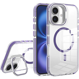 Puzdro pre iPhone 17, pre MagSafe, so stojanom, priehľadné s fialovými vložkami