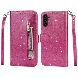 Klapkové puzdro pre Samsung Galaxy A35 5G, Wallet Zipper Pocket Glittery, ružové