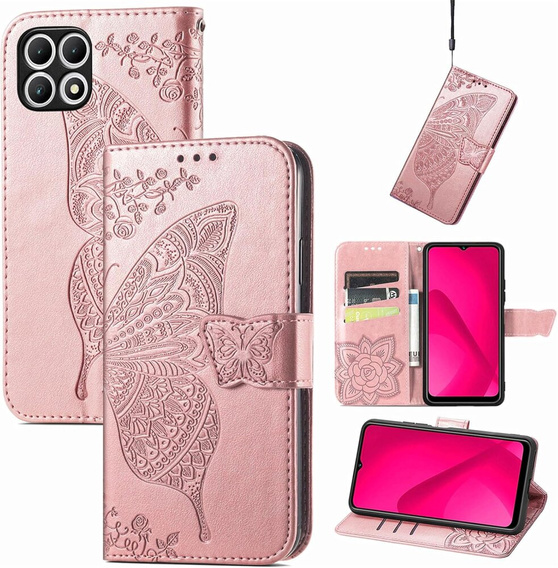 Klapkové puzdro pre T Phone 2 5G, Butterfly, ružové rose gold