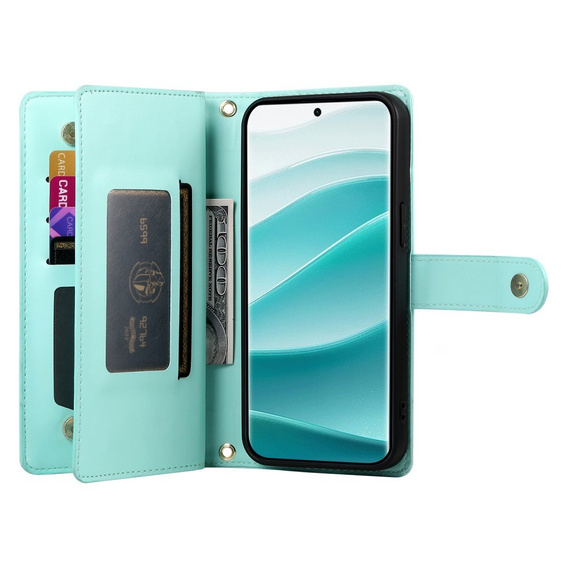 Klapkové puzdro pre Xiaomi Redmi Note 14 Pro 5G / Poco X7 5G, Wallet Zipper Pocket, zelený