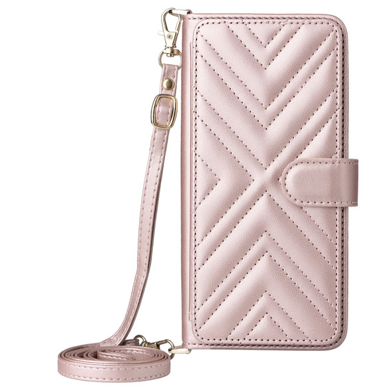 Puzdro s chlopňou pre Realme 14 Pro+ 5G, Crossbody Leather Wallet, ružové rose gold