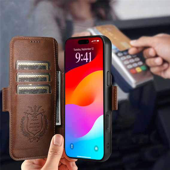 Flipové puzdro 2 v 1 pre iPhone 17 Pro Max, SUTENI, pre MagSafe, hnedé