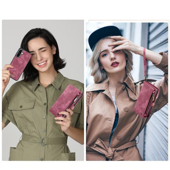 CASEME puzdro pre Samsung Galaxy A56 5G, Retro Leather Wallet, s remienkom, červené