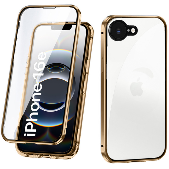 Puzdro pre iPhone 16E, Magnetic Dual Glass, zlaté