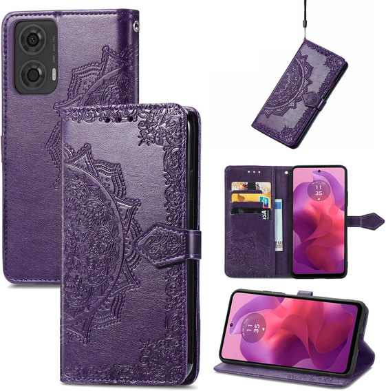 Klapkové puzdro pre Motorola Moto E14, Mandala, fialové