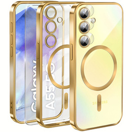Puzdro pre Samsung Galaxy A55 5G, Electro MagSafe, zlaté + sklo na displej