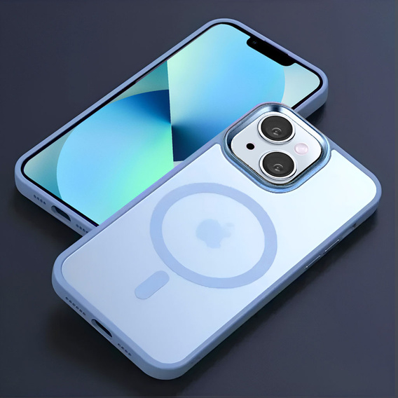 Puzdro pre iPhone 13, pre MagSafe, ERBORD Matt Case, modrý + sklo na displej
