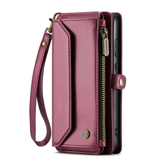 Puzdro CASEME pre Samsung Galaxy A55 5G, RFID Leather Wallet, s popruhom cez rameno, červené