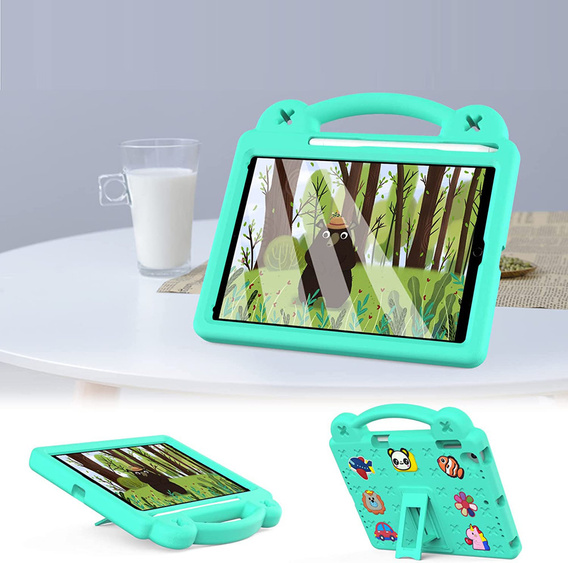 Detské puzdro pre iPad 9.7" 2018/2017 (6/5 gen.) / Pro 9.7" 2016, Cute Patterns, so stojanom, zelený