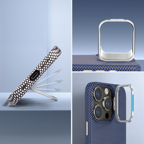 Puzdro pre iPhone 15 Pro, Frame Kickstand, pre MagSafe, Sand Blue