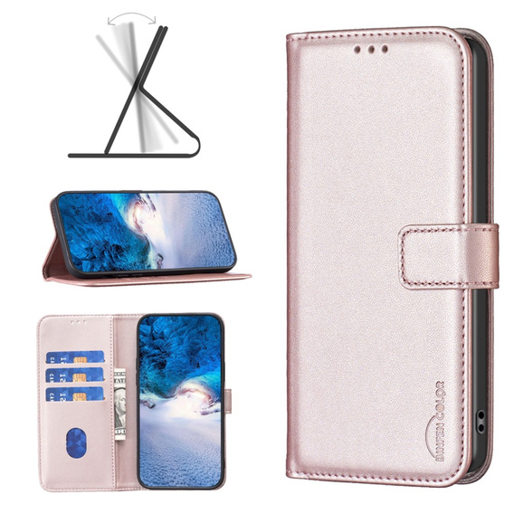 Klapkové puzdro pre Samsung Galaxy A25 5G, BINFEN Wallet, ružové rose gold + 9H sklo