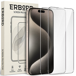 2x tvrdené sklo pre iPhone 15 Pro Max, ERBORD 9H Hard Glass na displeji
