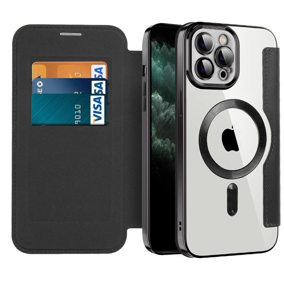 Klapkové puzdro pre iPhone 11 Pro Max, RFID Wallet MagSafe CamShield, čierne
