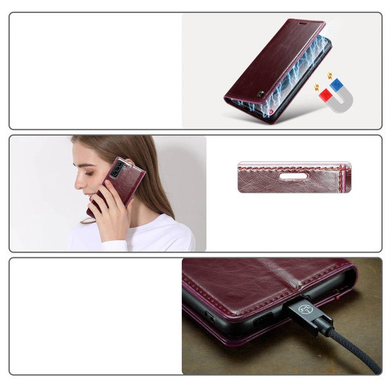 CASEME flipové puzdro pre Samsung Galaxy S21, Waxy Textured, červené