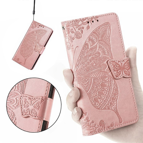 Klapkové puzdro pre Realme 14 5G / Realme 14T 5G, Butterfly, ružové rose gold