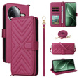 Puzdro s chlopňou pre Xiaomi Poco F7 Pro / F7 Ultra, Crossbody Leather Wallet, bordové