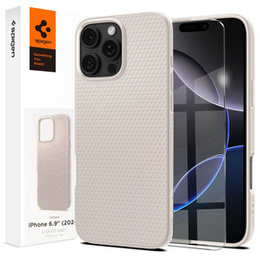 Puzdro Spigen pre iPhone 16 Pro Max, Liquid Air, titán + tvrdené sklo 9H