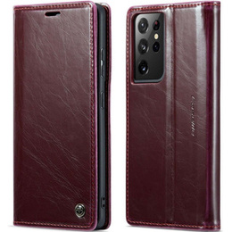CASEME flipové puzdro pre Samsung Galaxy S21 Ultra 5G, Waxy Textured, červené