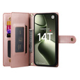 Klapkové puzdro pre Xiaomi 14T, Wallet Zipper Pocket, ružové