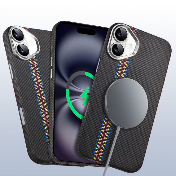 Puzdro pre iPhone 16 Plus, Carbon Fiber MagSafe, čierne