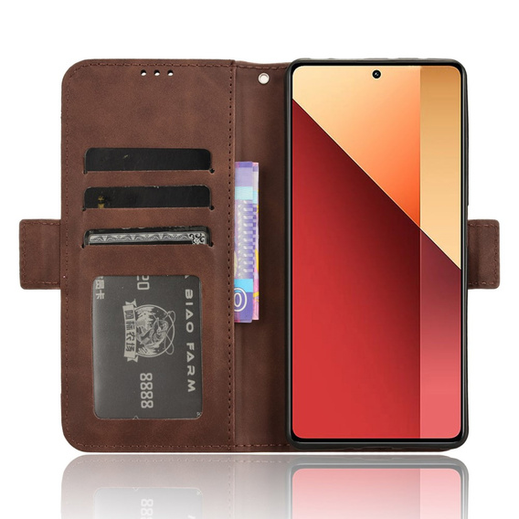Klapkové puzdro pre Xiaomi Redmi Note 13 Pro 4G / Xiaomi Redmi Note 14S / Xiaomi Poco M6 Pro 4G, Card Slot, hnedé