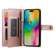 Klapkové puzdro pre iPhone 16 Pro, Wallet Zipper Pocket, ružové