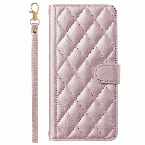 Puzdro s chlopňou pre Samsung Galaxy A16, Rhombus Crossbody Leather, ružové rose gold