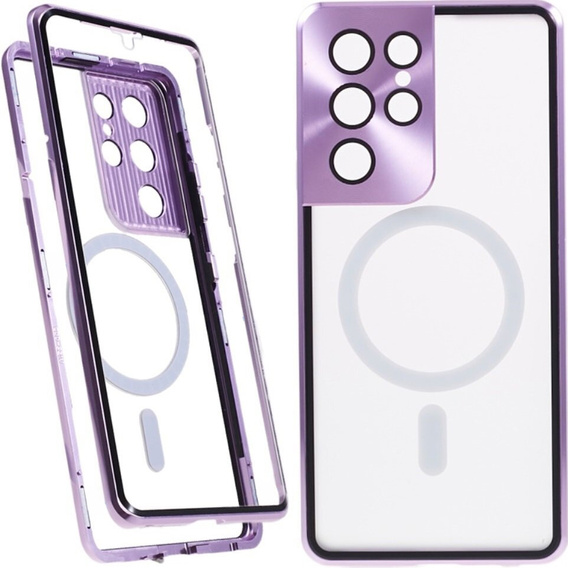 Magnetické puzdro Dual Glass MagSafe pre Samsung Galaxy S21 Ultra, fialové