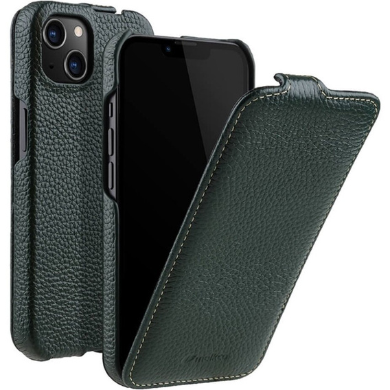 MELKCO flipové puzdro pre iPhone 13, kožené, flipové, tmavozelené