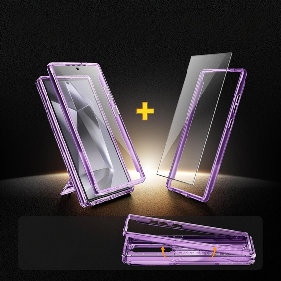 Puzdro pre Samsung Galaxy S24 Ultra, Tongate MECH Series Clip, transparentné / fialové