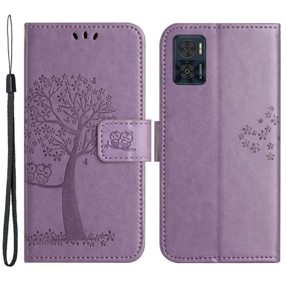 Klapkové puzdro pre Motorola Moto E22 / E22i, Wallet, tree i sowy, fialové