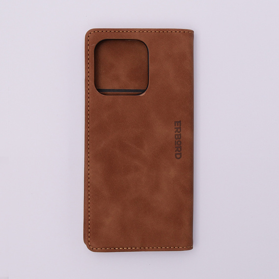 Puzdro pre Xiaomi Redmi 12C, ERBORD Vintage, peňaženka s chlopňou, hnedé