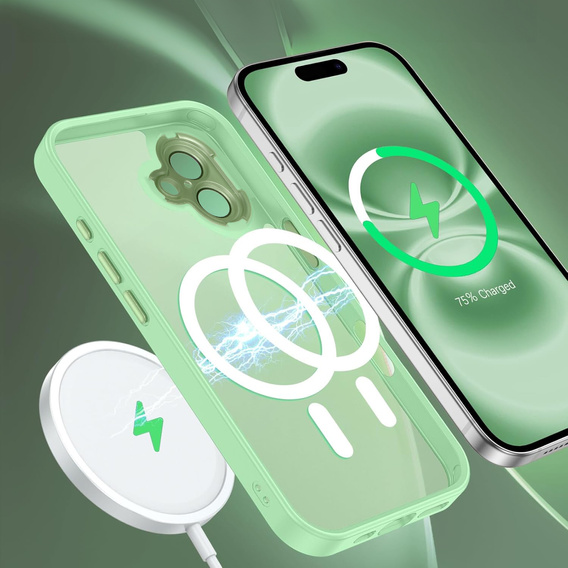 Puzdro pre iPhone 16 Plus, pre MagSafe, ERBORD Matt Case, svetlozelené + sklo na displej